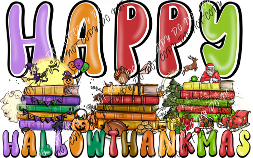 Happy Hallowthankmas Book Stacks Dtf Transfer