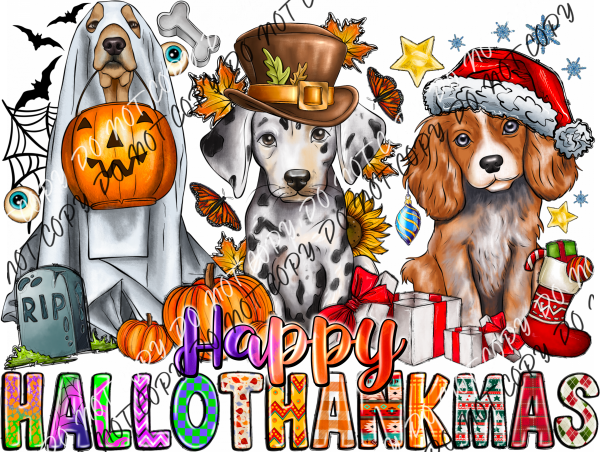 Happy Hallowthankmas Dogs Dtf Transfer