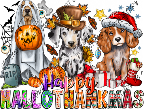 Happy Hallowthankmas Dogs Dtf Transfer