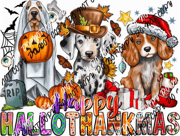 Happy Hallowthankmas Dogs DTF Transfer - We Print U Press DTF Transfers