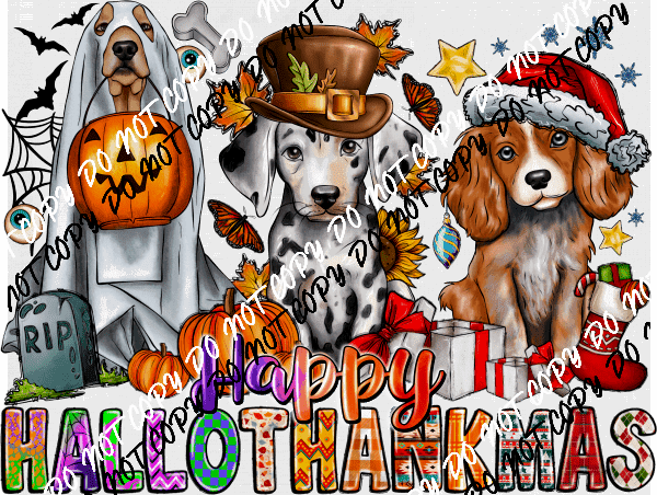 Happy Hallowthankmas Dogs DTF Transfer - We Print U Press DTF Transfers