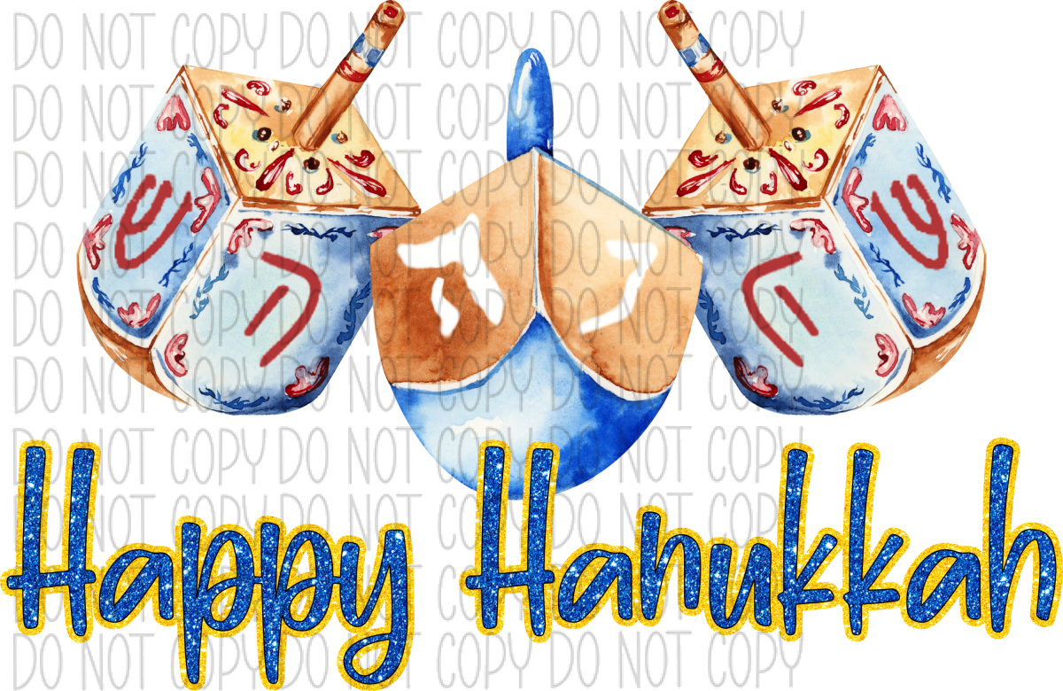 Happy Hanukkah Three Dreidel Dtf Transfer
