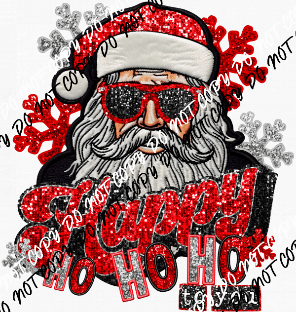 Happy Ho Ho Ho to You Santa faux sequin and embroidery DTF Transfer - We Print U Press DTF Transfers