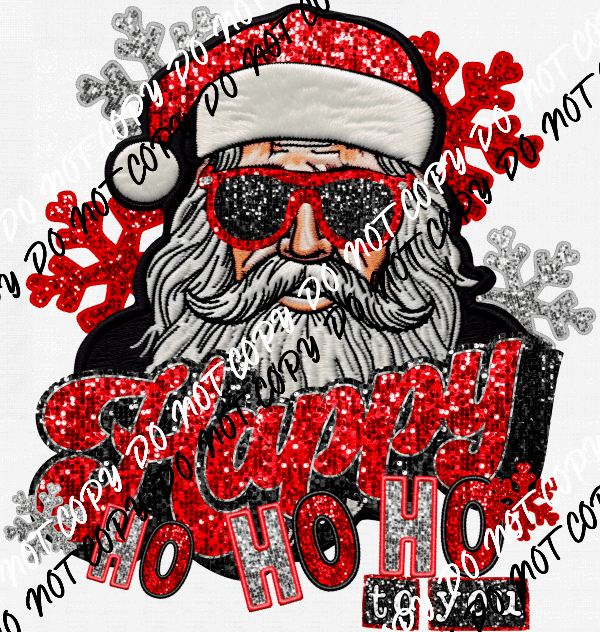 Happy Ho Ho Ho to You Santa faux sequin and embroidery DTF Transfer - We Print U Press DTF Transfers