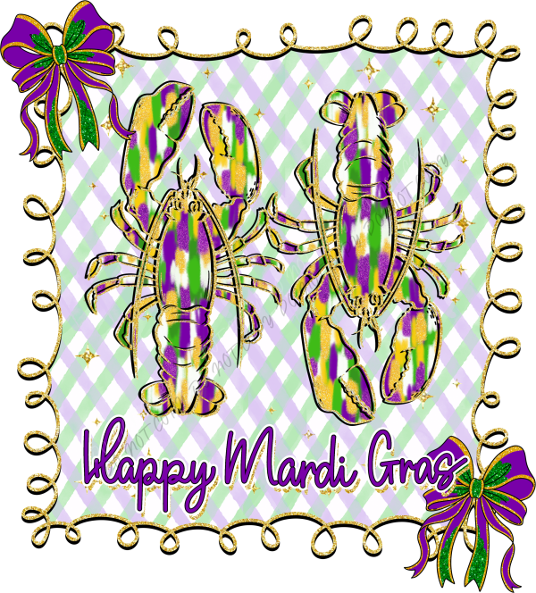 Happy Mardi Gras Crawfish Doodle Frame DTF Transfer RTP DTF Transfers