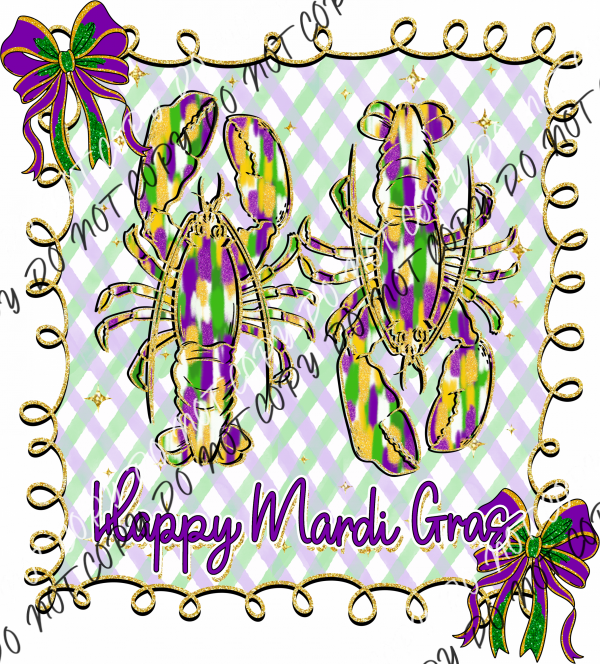 Happy Mardi Gras Crawfish Doodle Frame DTF Transfer RTP DTF Transfers
