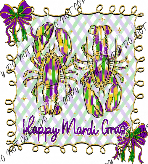 Happy Mardi Gras Crawfish Doodle Frame DTF Transfer RTP DTF Transfers