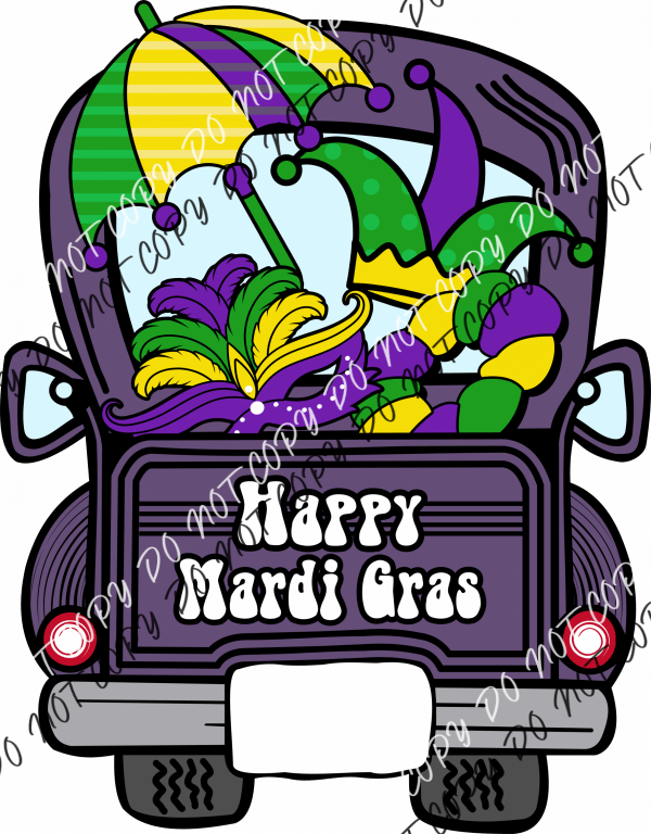 Happy Mardi Gras Truck DTF Transfer - We Print U Press DTF Transfers