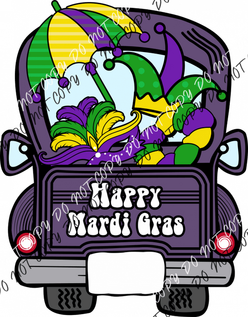 Happy Mardi Gras Truck DTF Transfer - We Print U Press DTF Transfers