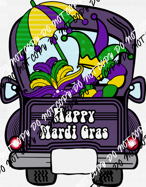 Happy Mardi Gras Truck DTF Transfer - We Print U Press DTF Transfers