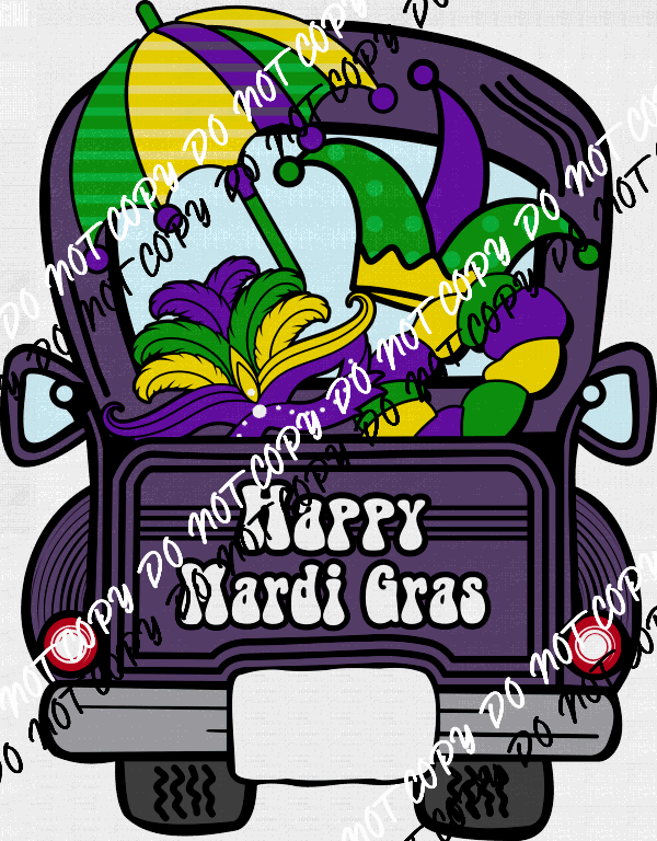 Happy Mardi Gras Truck DTF Transfer - We Print U Press DTF Transfers