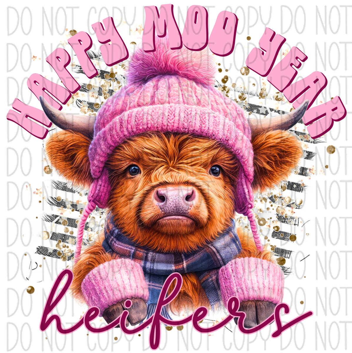 Happy Moo Year Heifers Highland Cow Dtf Transfer Rtp Transfers