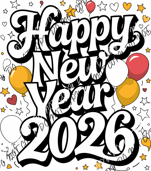 Happy New Year 2026 Black DTF Transfer RTP DTF Transfers