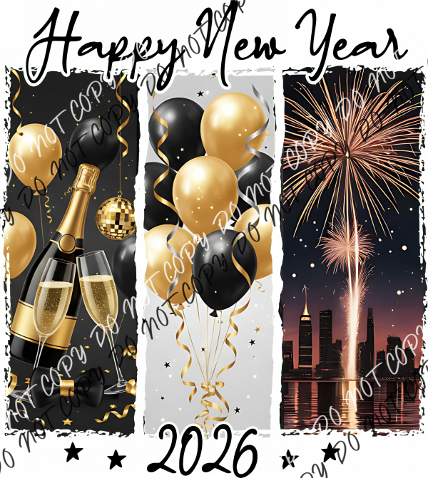 Happy New Year 2026 Brushstroke DTF Transfer RTP DTF Transfers