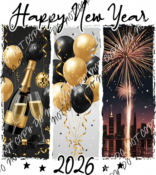 Happy New Year 2026 Brushstroke DTF Transfer RTP DTF Transfers