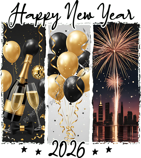 Happy New Year 2026 Brushstroke DTF Transfer RTP DTF Transfers