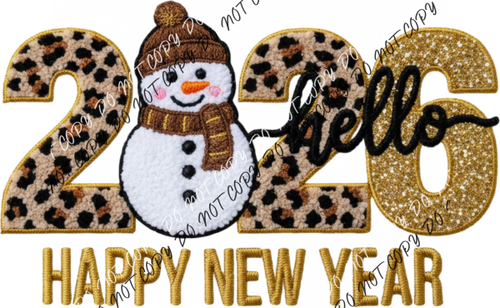 Happy New Year 2026 Snowman Multi Texture DTF Transfer RTP DTF Transfers