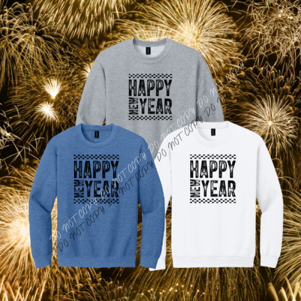 Happy New Year Checkered T-Shirt Collection Boutique Fashion