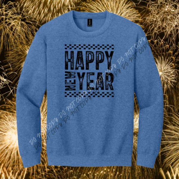 Happy New Year Checkered T-Shirt Collection S / Heather Deep Royal Boutique Fashion
