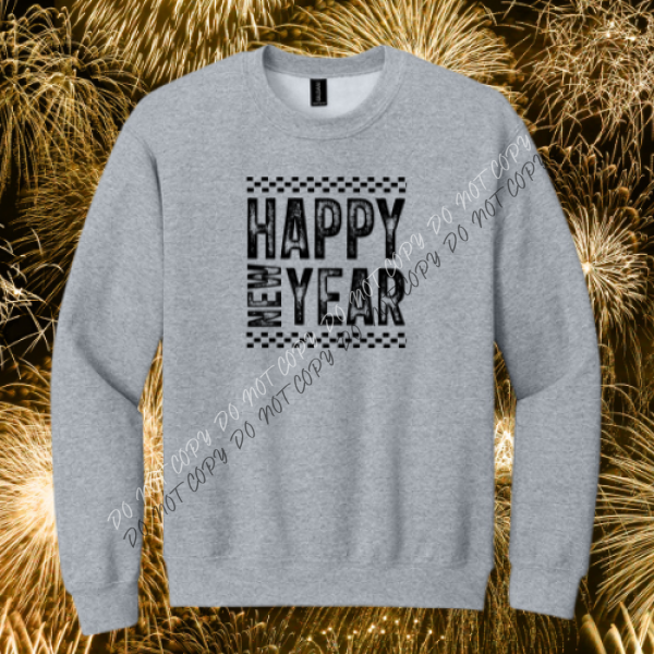 Happy New Year Checkered T-Shirt Collection S / Sport Grey Boutique Fashion