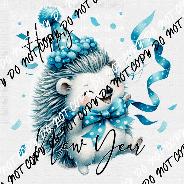 Happy New Year Hedgehog DTF Transfer - We Print U Press DTF Transfers