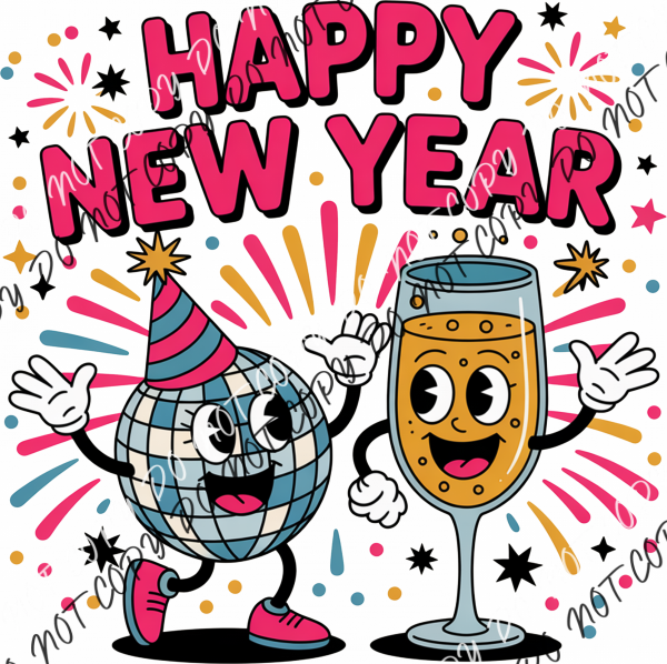 Happy New Year Party Time DTF Transfer RTP DTF Transfers