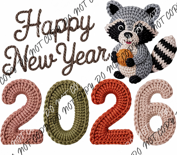 Happy New Year Raccoon 2026 DTF Transfer RTP DTF Transfers