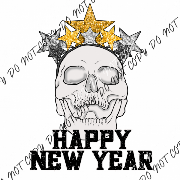 Happy New Year Skeleton Faux Glitter Dtf Transfer Transfers