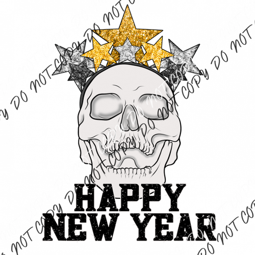 Happy New Year Skeleton Faux Glitter Dtf Transfer Transfers