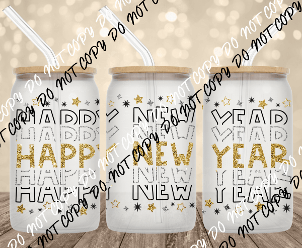 Happy New Year UV Transfer for 16 oz Glass Can - We Print U Press DTF Transfers