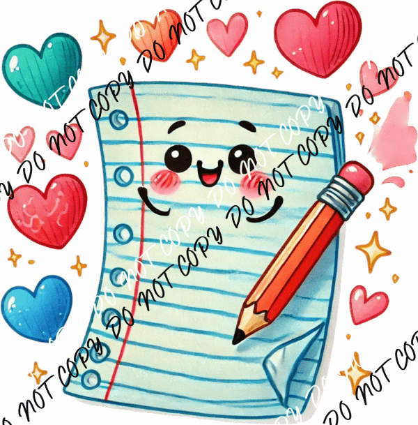 Happy Notebook and Pencil DTF Transfer - We Print U Press DTF Transfers