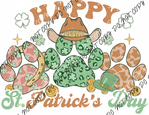 Happy St. Patrick’s Day Paw Print Dtf Transfer