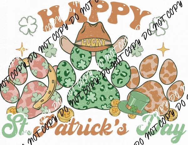 Happy St. Patrick's Day Paw Print DTF Transfer - We Print U Press DTF Transfers