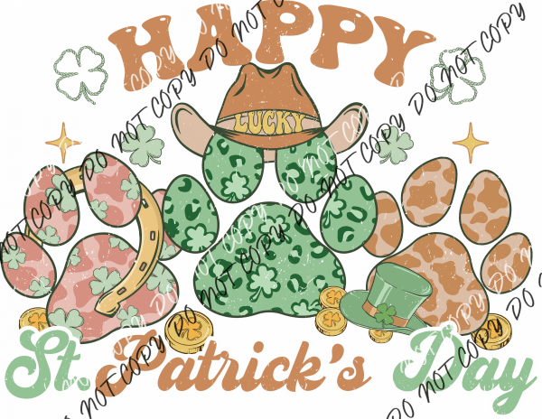 Happy St. Patrick’s Day Paw Print Dtf Transfer