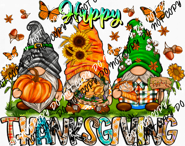 Happy Thanksgiving Gnomes Trio DTF Transfer - We Print U Press DTF Transfers