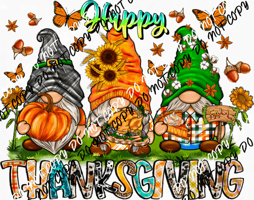 Happy Thanksgiving Gnomes Trio DTF Transfer - We Print U Press DTF Transfers