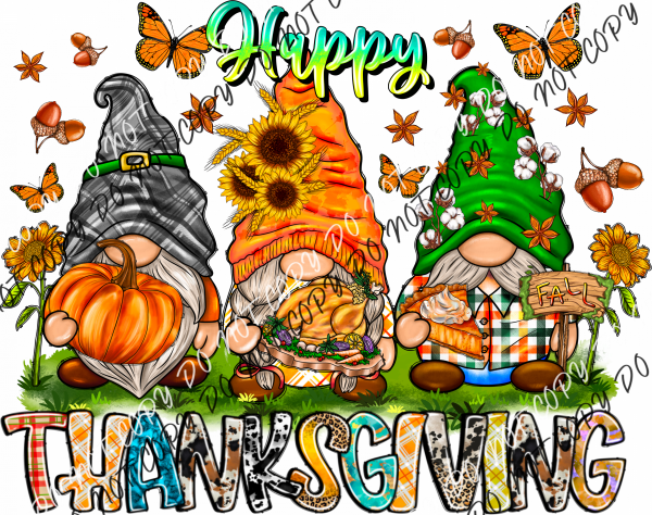 Happy Thanksgiving Gnomes Trio Dtf Transfer Rtp Transfers