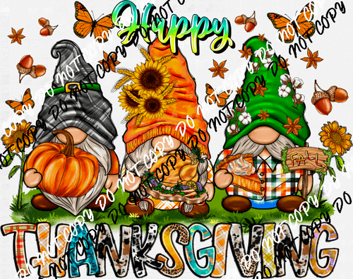 Happy Thanksgiving Gnomes Trio DTF Transfer - We Print U Press DTF Transfers