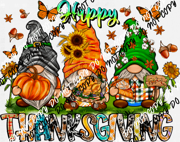 Happy Thanksgiving Gnomes Trio DTF Transfer - We Print U Press DTF Transfers