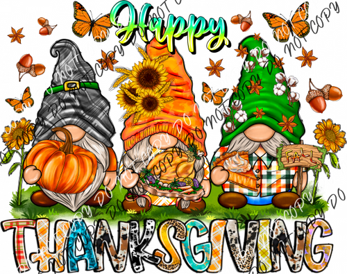 Happy Thanksgiving Gnomes Trio Dtf Transfer Rtp Transfers