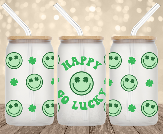 Happy Go Lucky 16 oz Glass Can
