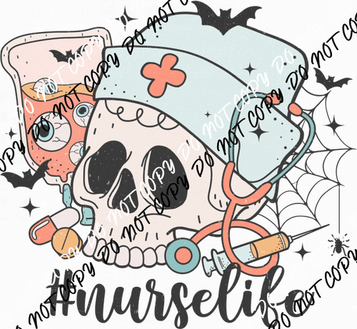 Hashtag Nurselife Skull Halloween DTF Transfer - We Print U Press DTF Transfers