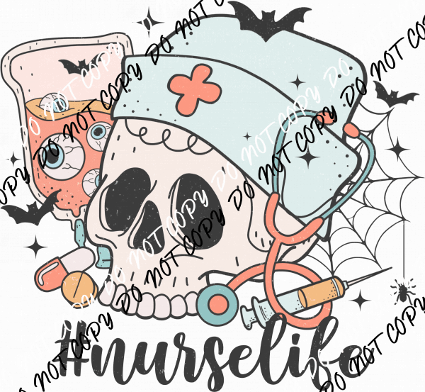 Hashtag Nurselife Skull Halloween DTF Transfer - We Print U Press DTF Transfers