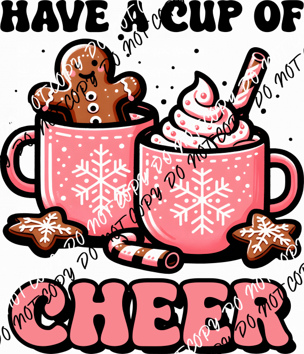 Have a Cup of Cheer Pink Cocoa Cups DTF Transfer - We Print U Press DTF Transfers