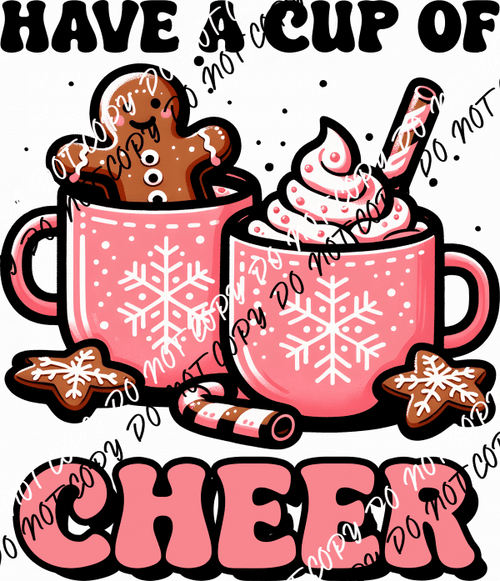 Have a Cup of Cheer Pink Cocoa Cups DTF Transfer - We Print U Press DTF Transfers