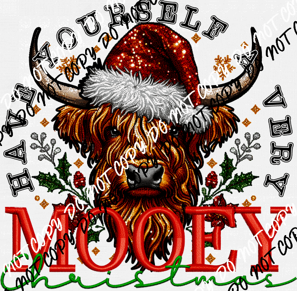 Have Yourself a Very Mooey Christmas - Highland Cow DTF Transfer - We Print U Press DTF Transfers