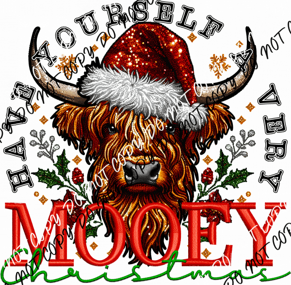 Have Yourself a Very Mooey Christmas - Highland Cow DTF Transfer - We Print U Press DTF Transfers