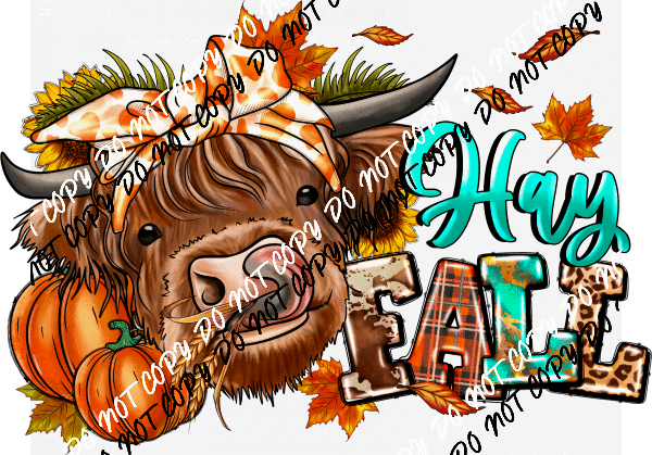 Hay Fall Highland Cow with Bandana DTF Transfer - We Print U Press DTF Transfers