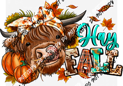 Hay Fall Highland Cow with Bandana DTF Transfer - We Print U Press DTF Transfers