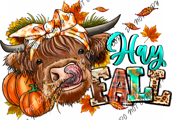 Hay Fall Highland Cow With Bandana Dtf Transfer Rtp Transfers